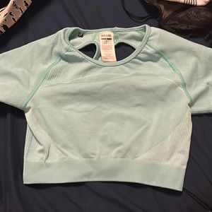 Teal Gym Shark Tight Crop Top - Size Medium